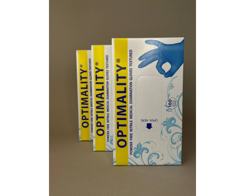 Рукавички медичні оглядові нестерильні без пудри Optimality, 100шт/упак (50 пар), блакитний, нітрил 680216 Maxter Glove Manufacturing SDN.BHD. Lуп