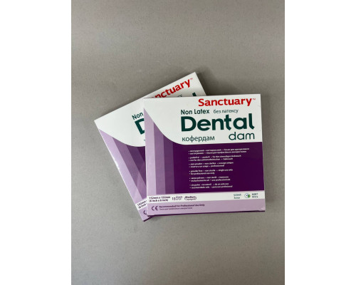 Кофердам Dental Dam однораз. неопудр. з ароматом м'яти, 152мм*152мм, 15шт/упак, пурпурний, без латексу 053939 Sanctuary