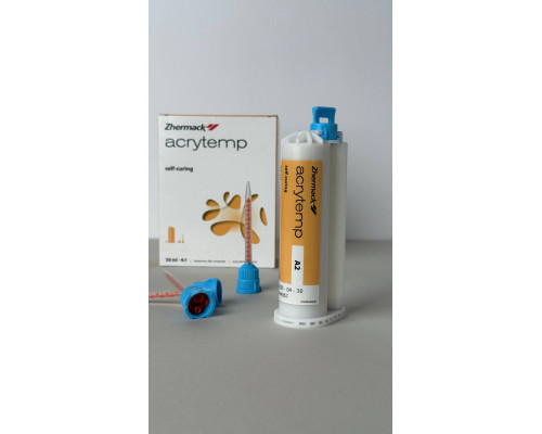 Acrytemp (Акрітемп) матеріал композитний для виготовлення тимчасових коронок набір (картридж 1*50мл + насадки змішувальні 15шт), c700200 Zhermack A2 упаковка