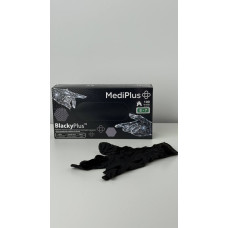 Рукавички медичні оглядові нестерильні без пудри, 100шт. (50пар), чорний нітрил 068605 MediPlus XS упаковка
