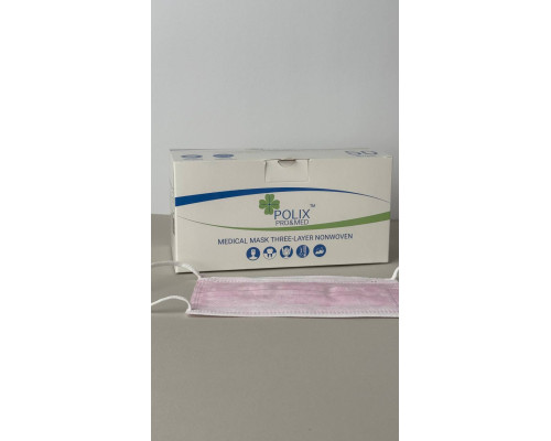 Маска медична тришарова зі спанбонду 50шт/упак рожевий 068674 Polix Pro&Med