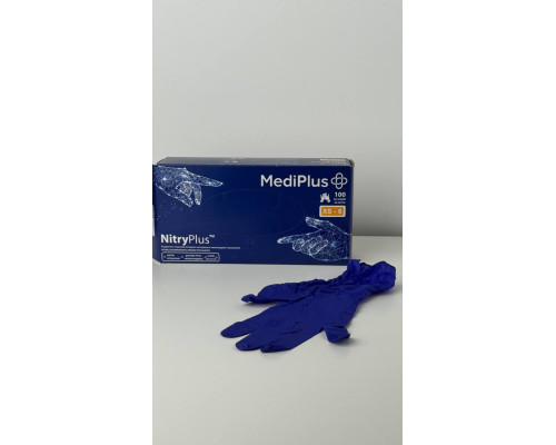 Рукавички медичні NitryPlus  оглядові нестерильні без пудри, 100шт. (50пар), фіолетовий нітрил 080036 MediPlus XSупаковка